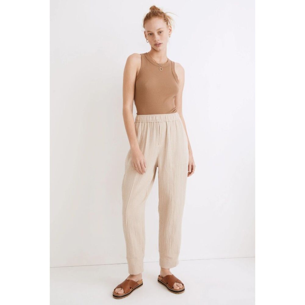 Madewell Lightspun Pull-On Balloon Pants 100% Cotton Muslin in Dried Flax size M